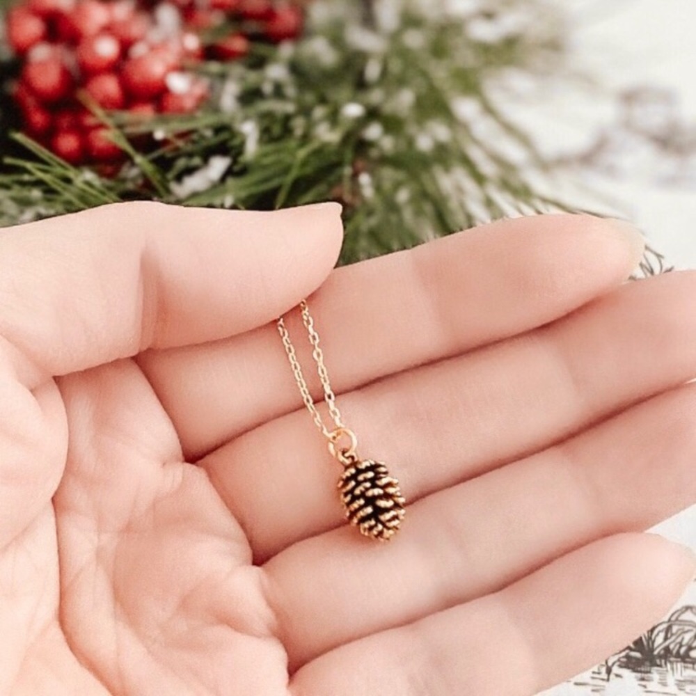 “Fallen Treasure” Pine Cone Fall Minimal Jewelry 14k gold plated New